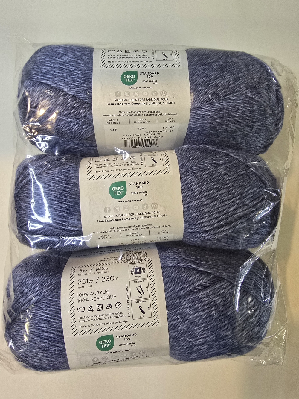Lion Brand Heartland Yarn 3-Pack Carlsbad Caverns 100% Acrylic 251 Yards